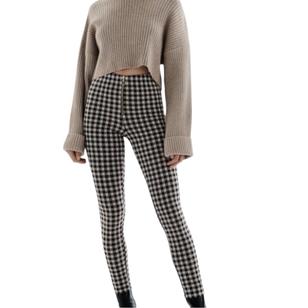 ZARA Gingham Checkered High-Waisted Skinny Pants in Black/White Size Small